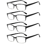 Kerecsen 4 Pack Reading Glasses for Men and Women with Spring Hinges, Lightweight Black Rectangular Readers Eyeglasses (4 Pack Black/Clear, 4.0, x)