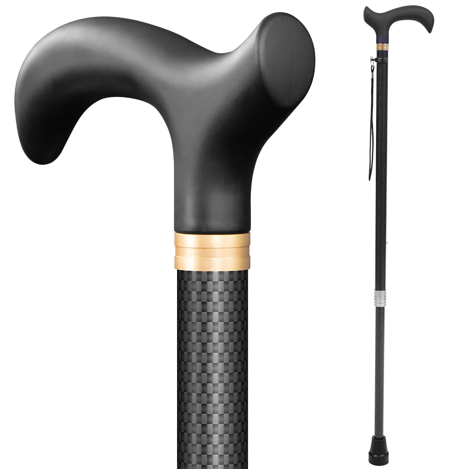 Vive Adjustable Carbon Fiber Walking Cane for Elderly Men & Women - Lightweight Grip Handle for Balance & Comfort - Fancy Single Tip Medical Stick, Fashionable Disability Comfort & Mobility Accessory