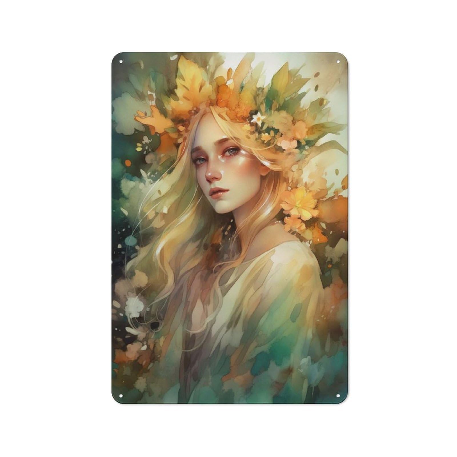Watercolor Floral Portrait Tin Sign 30x20cm for Workshop Wall, Retro Wall Decor, Suited to Metal Sign Collectors