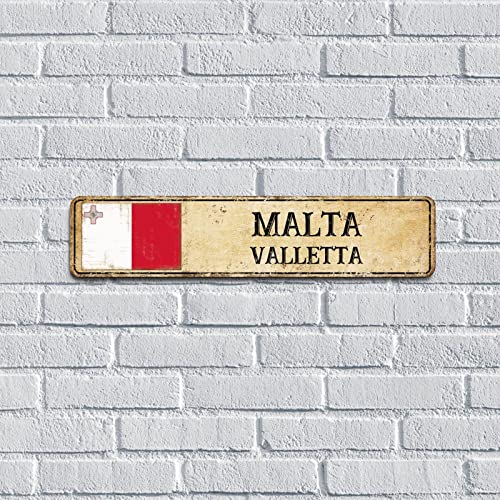 Country Souvenir Vintage Rustic Street Sign Man Cave Sign Capital City Of Malta Valletta Metal Tin Sign Tin Plaque Plate Retro Vintage Home Store Man Cave Decor Gift Ideas 4X18 Inch #TOP22