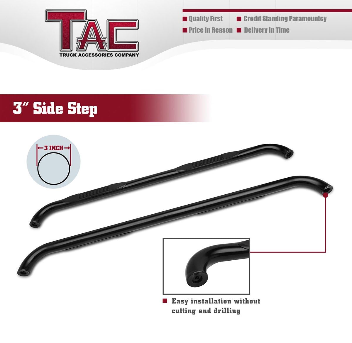 Pedane Laterali TAC Per Dodge Ram 1500/2500/3500 Quad Cab (2002-2009) - 3 Barre, Tubo In Acciaio, Finitura Nera, Antiscivolo - 2