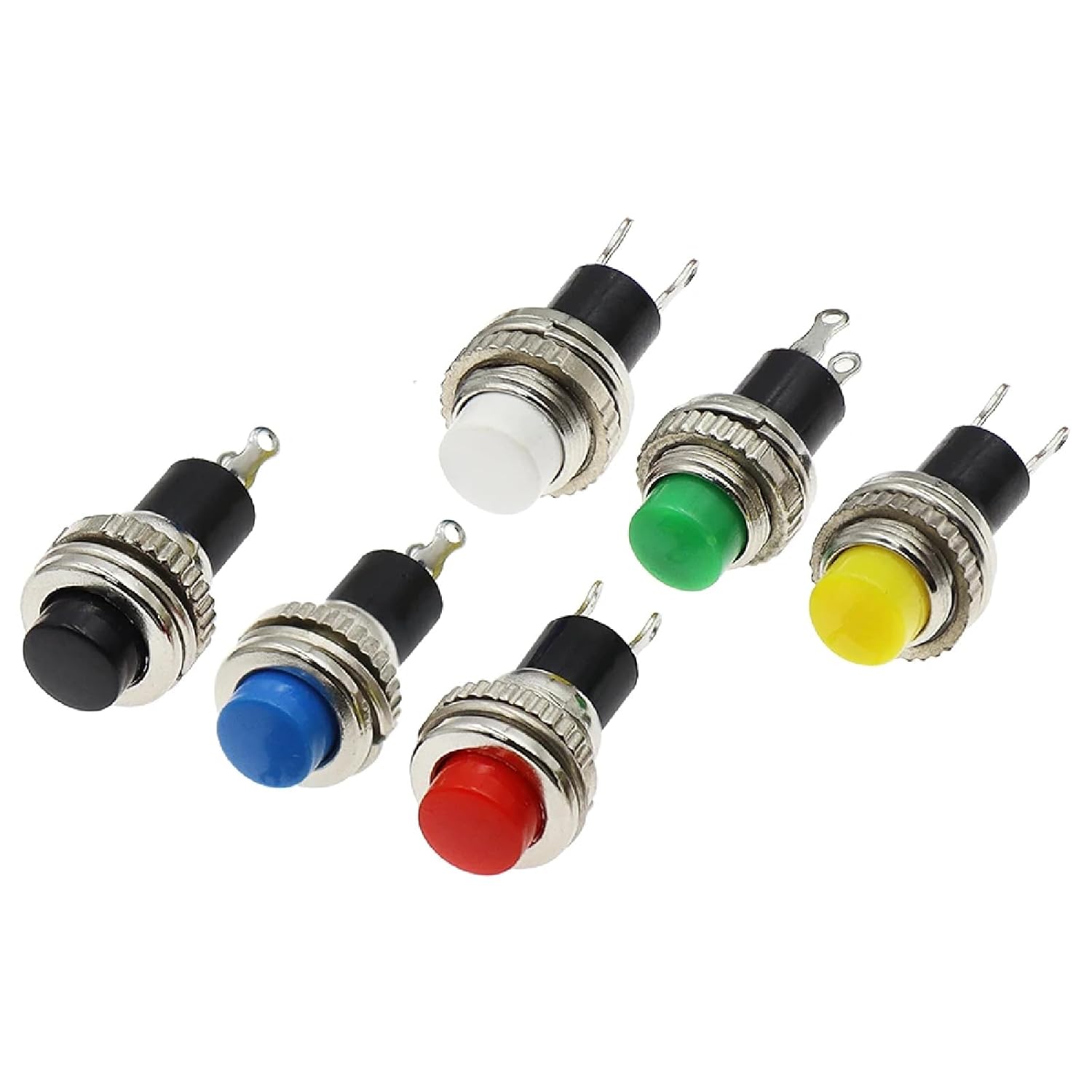 Panel Mount Momentary Push Button Switch, 10mm, Off-(ON), 6-Pack with Upper Screw Thread (DS-316 Blue)