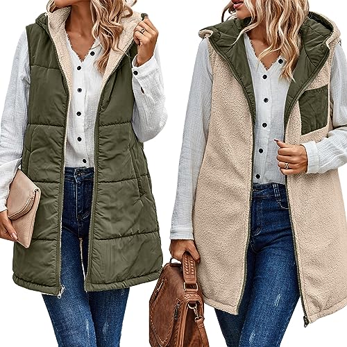 Womens Long Vest Winter Warm Reversible Coats Sleeveless Fleece Zip Up Fall Jacket 20242