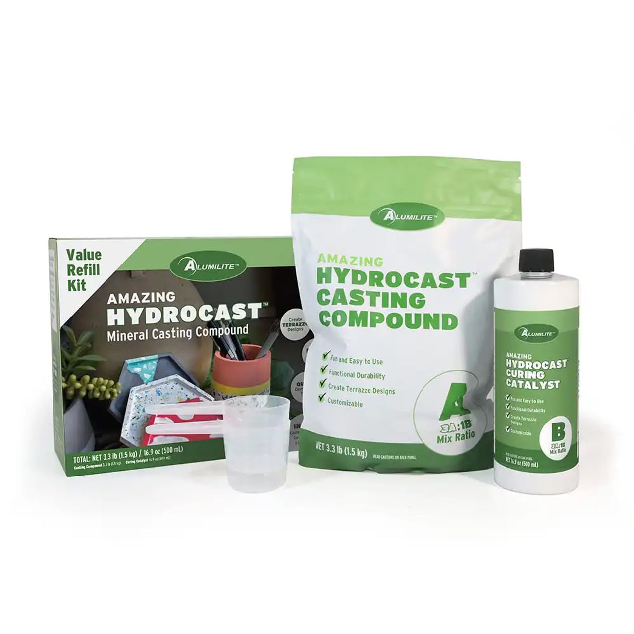 Alumilite HydroCast Refill Kit 4.4 lbs (3.3 lbs Part A + 16.9 oz Part B) Versatile Casting Kit for Beginners, Matte Ceramic Like Finish, Decorative