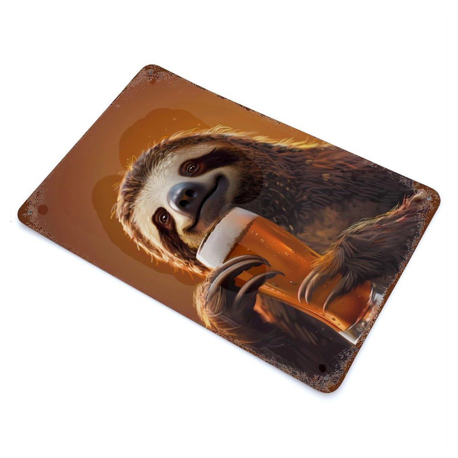 Aged Metal Wall Plaque with Sloth Beer Design 11.8"x7.9", for Basement, Hobby Room And Garage Decor, Farmhouse Wall Decor