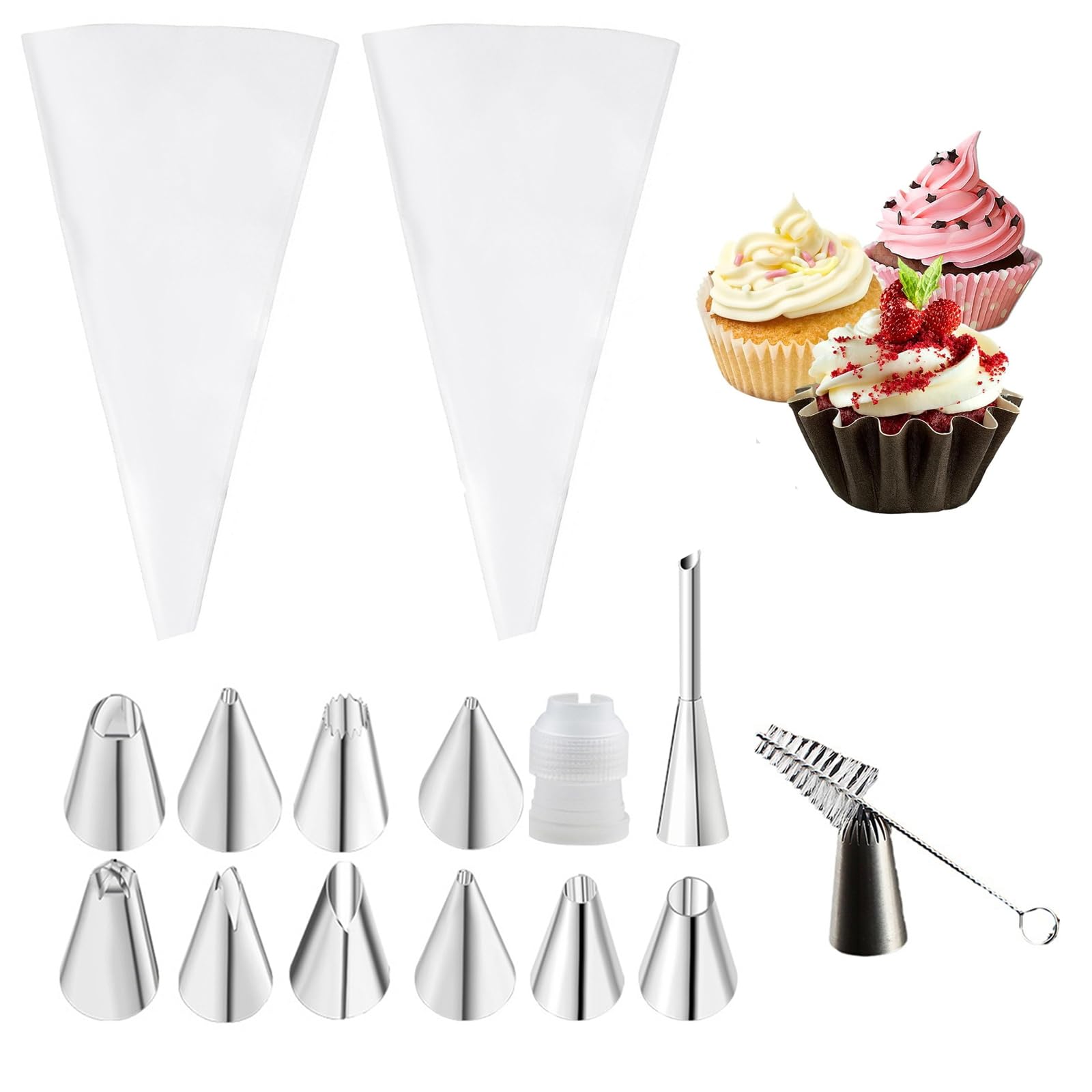 16 Piping Bags Set of Nozzles Pastry Adapter, Recyclable, Waterproof and Non-Slip, Safe and Non-Toxic