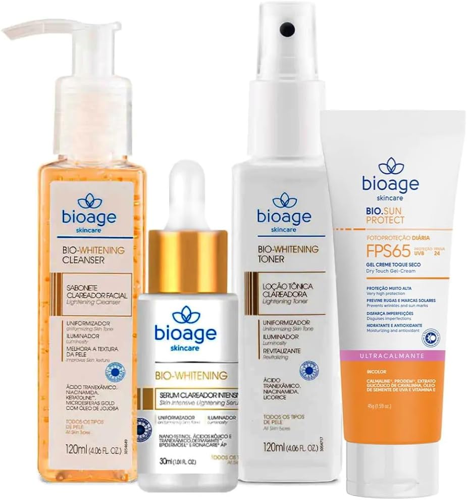 Sabonete Facial + Tonico + Serum Clareador + Protetor Solar Ultracalmante Fps65 Kit Clareador – Bioage