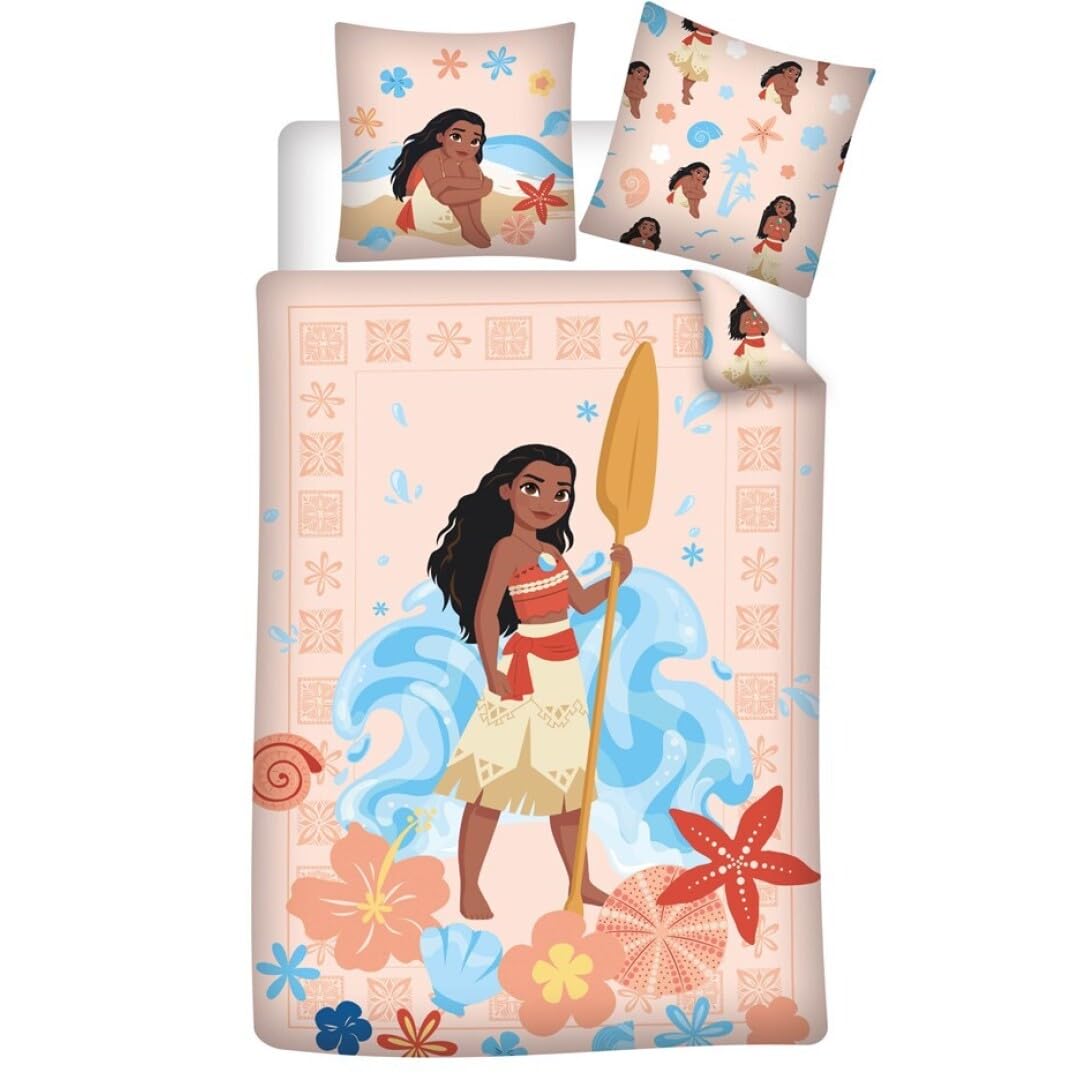 Pościel Vaiana Disney - dwustronna poszwa na kołdrę 140 x 200 cm i poszewka na poduszkę 65 x 65 cm - 100% bawełna premium, certyfikat Oeko-Tex Standard 100, zapięcie na guziki