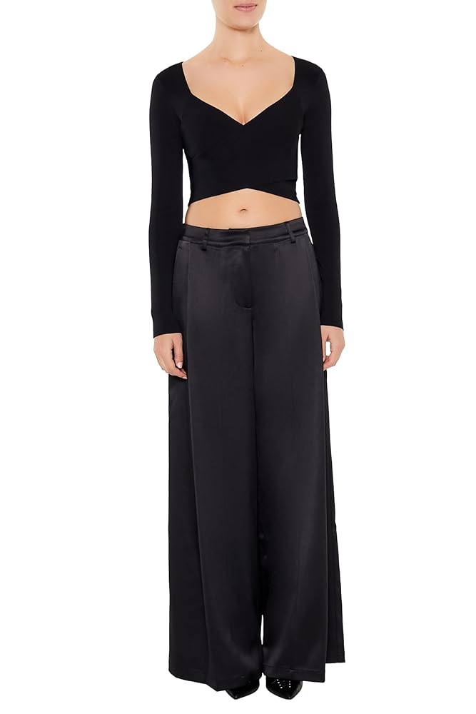 Forever 21 Women's Sweater-Knit Crossover Crop Top Black at
