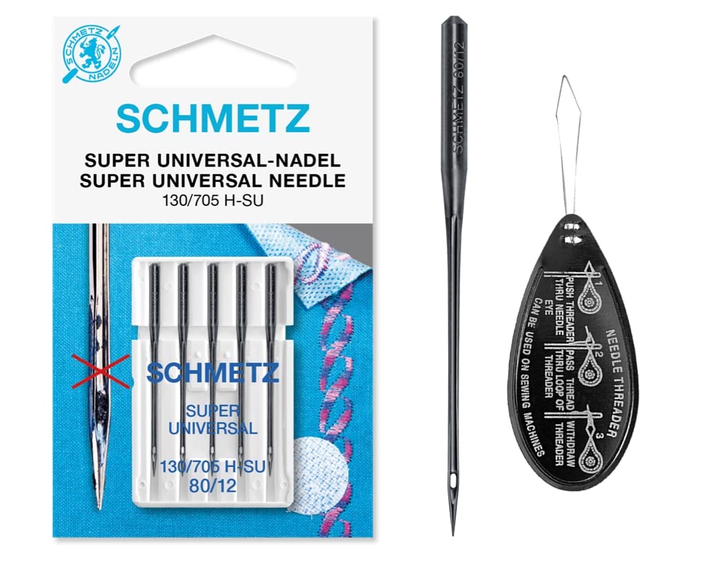 Super Universal (NonStick/Anti-Glue) Sewing Machine Needles, Size 80/12, Includes Large Needle Threader