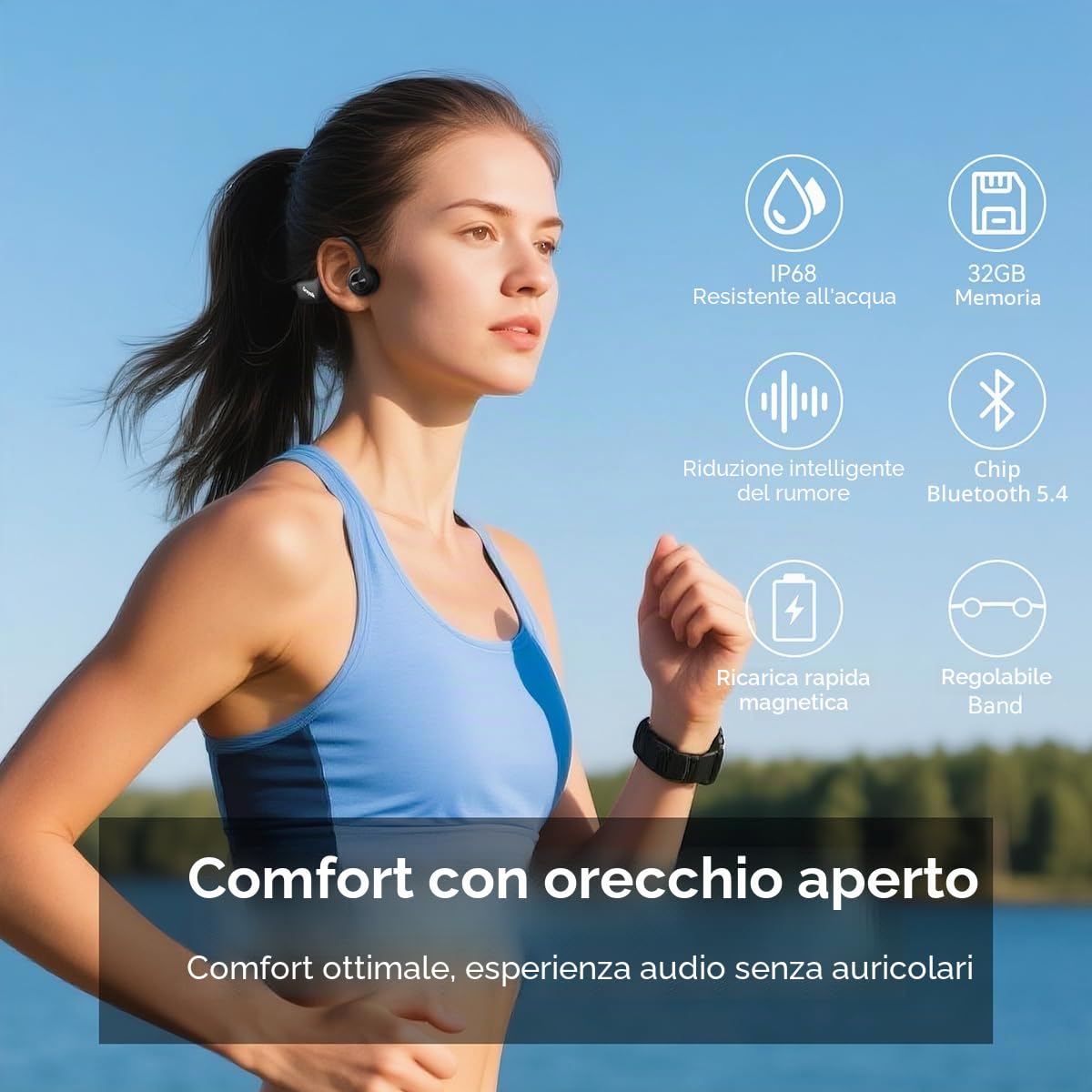 Cuffie Conduzione Ossea, IP68 Impermeabili per Nuoto, Bluetooth 5.3 Open-ear Cuffie per Corsa Ciclismo Guida Fitness