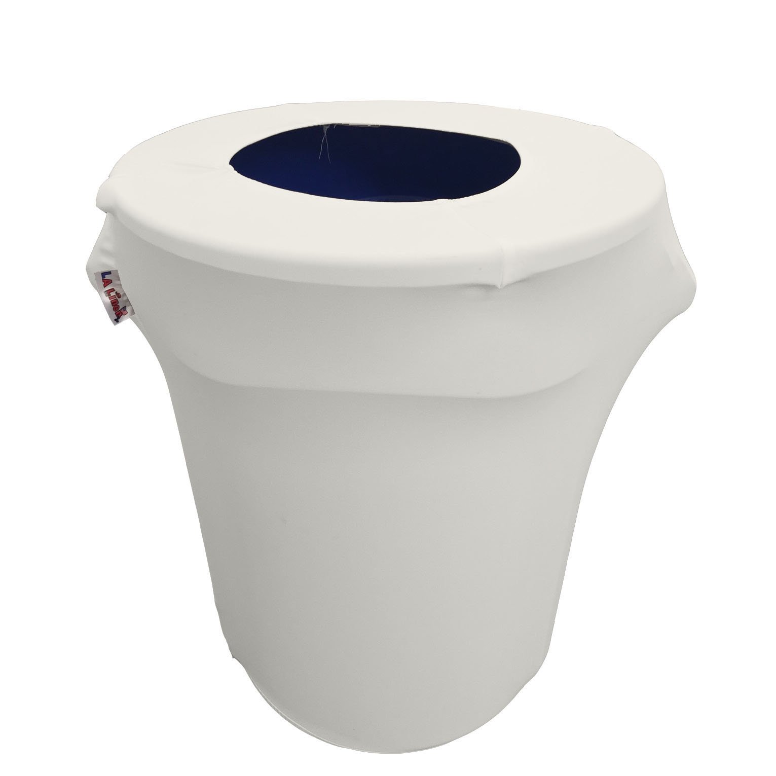LA Linen Stretch Spandex Fitted Trash Can Cover 32-Gallon Round, Bin Waste Container Cover, Outdoor Indoor Patio Backyard Decor, White