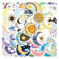 55Pcs Moon and Star Stickers, Decals Vinyl Waterproof Stickers for Water Bottle Laptop Luggage Helmet Skateboard Snowboard Guitar Scrapbook Phone Gifts for Teens Girls Kids Adult(Moon Star)