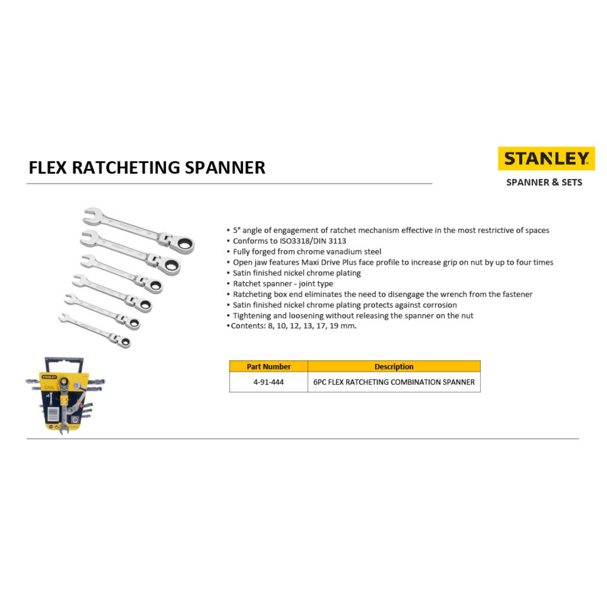 Stanley 4-91-444 swiveling Combination spanner-Set with ratchet (6 Stanley 4-91-444 swiveling Combination spanner-Set with ratchet (6