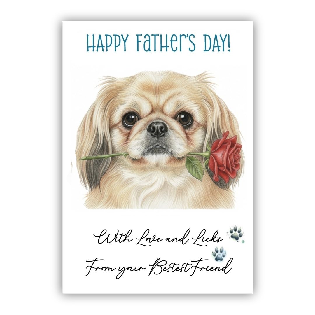 Father’s Day Card From the Dog – Cute Fathers Day Pet Card – “With Love and Licks” – Multiple Breeds Available (• Pekingese) — image 1
