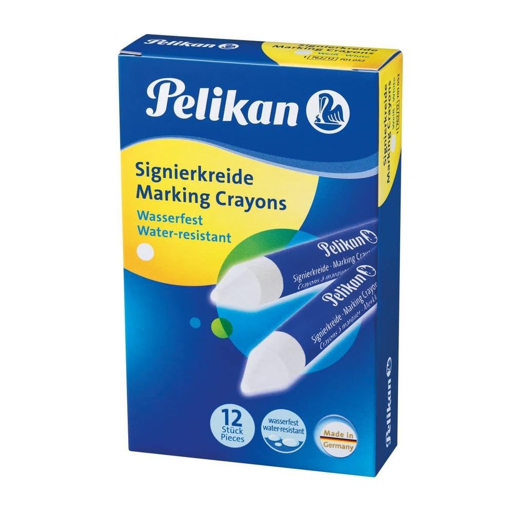 Pelikan, Barra de Cera Resistente al Agua, 120 mm, Ideal para Uso en Superficies Rugosas, Caja de 12 Unidades, Color Blanco