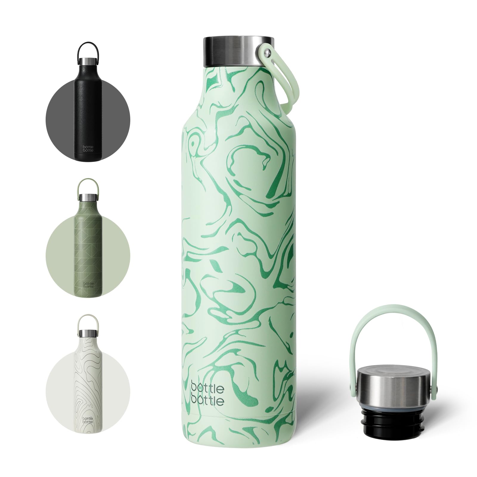 BOTTLE BOTTLE Edelstahl Trinkflasche 600ml – Isolierflasche doppelwandig, BPA-frei, auslaufsicher & wiederverwendbar, schlankes Design mit Tragegriff, ideal für Schule, Büro, Sport & Reisen (Grün)