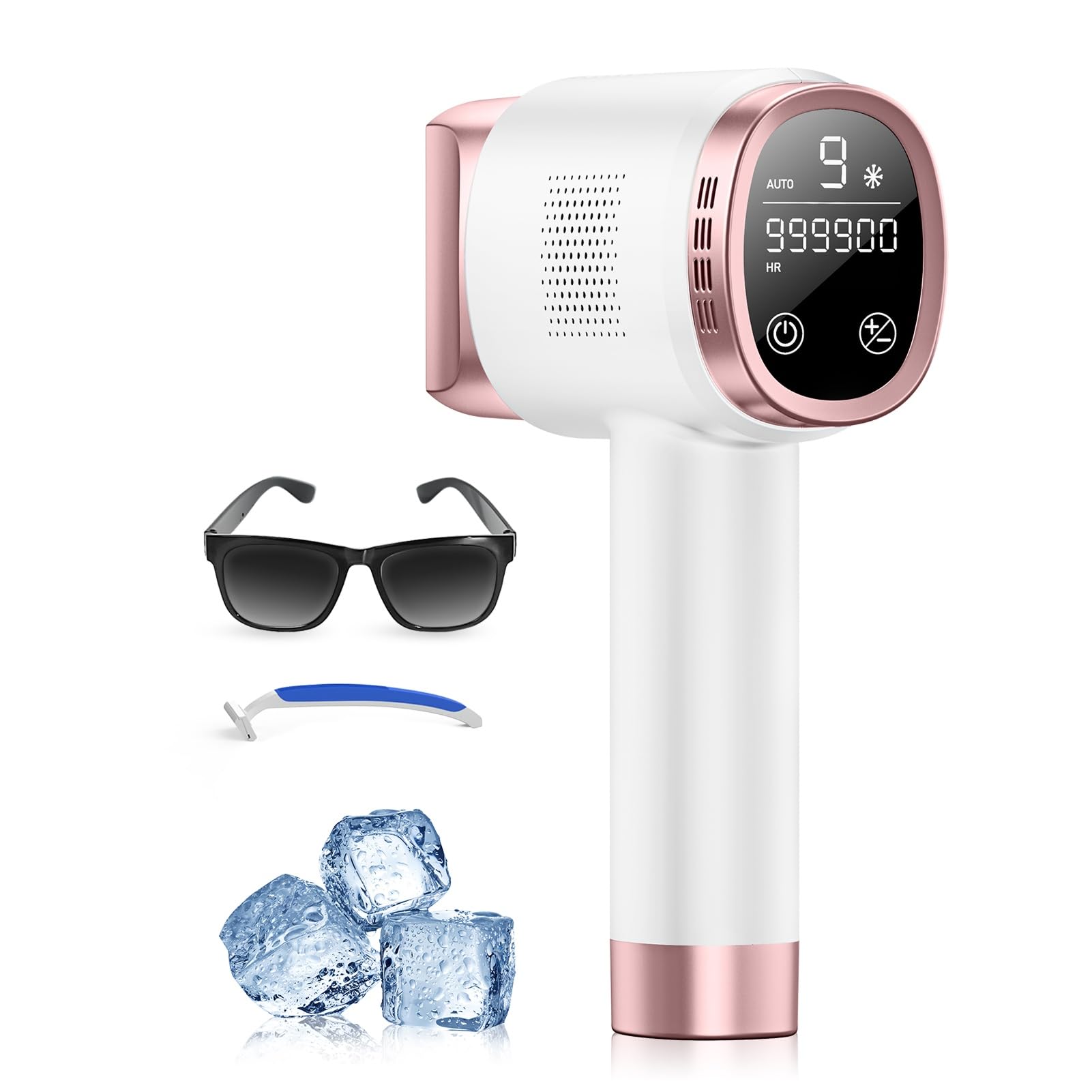 Epilatore Luce Pulsata con Funzione di Raffreddamento a Ghiaccio, Schermo LCD Touch,Modalità di Scorrimento Automatico, Epilatore a Luce Pulsata per Donne e Uom