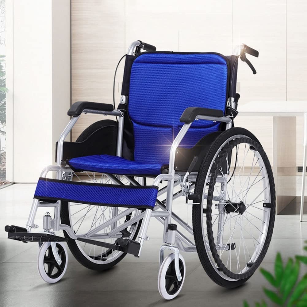 Sillas de ruedas plegables Aleación de aluminio Silla de ruedas Plegable Ligero Viejo Carro portátil Manual Coche Scooter Plegable Súper viaje Cojín acolchado