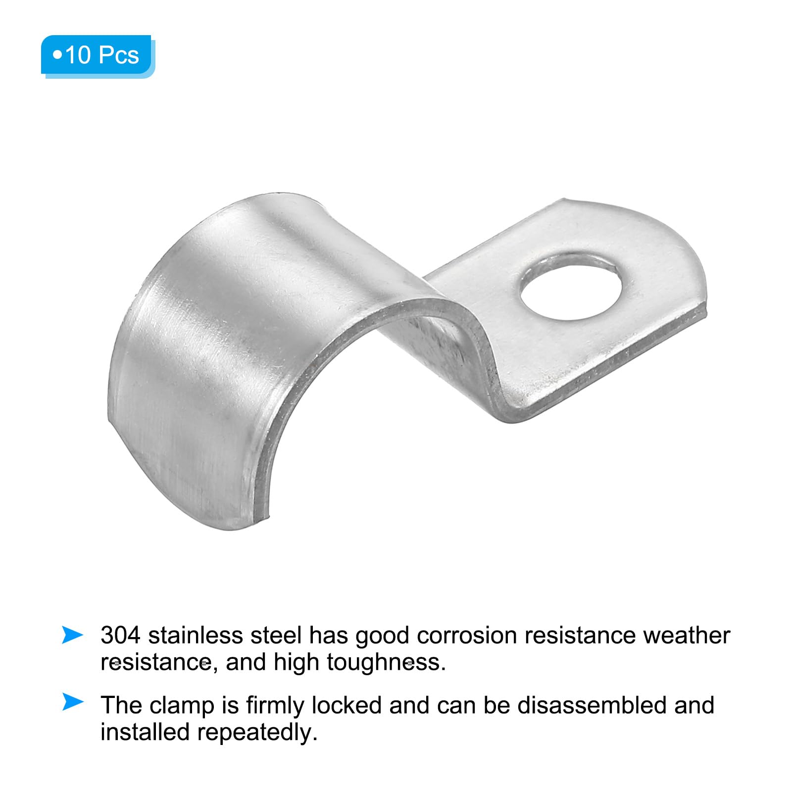 PATIKIL 0.55 inch/14mm Rigid Pipe Strap Clamp, 10 Pcs 304 Stainless Steel U-Shape Tube Clip Pipe Fasten Holder for Pipe Fixing - Image 3