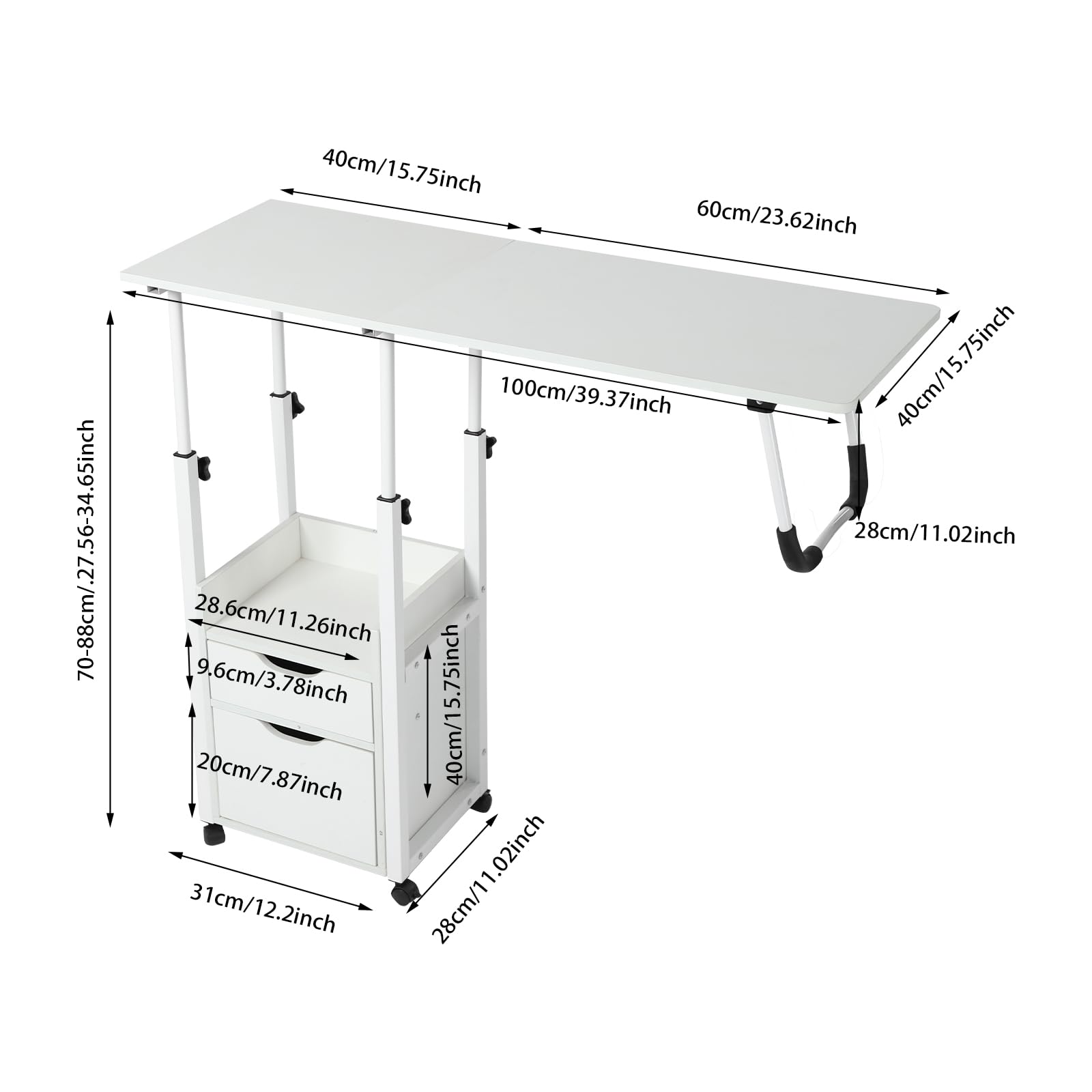 Mesa De Cama Móvil, Mesa De Cama Ajustable Para Ordenador Portátil, Mesas De Recogida Con Ruedas Con Cajones, Escritorio De Ordenador Portátil Ajustable En Altura Para Hogar, Oficina Y Estudios