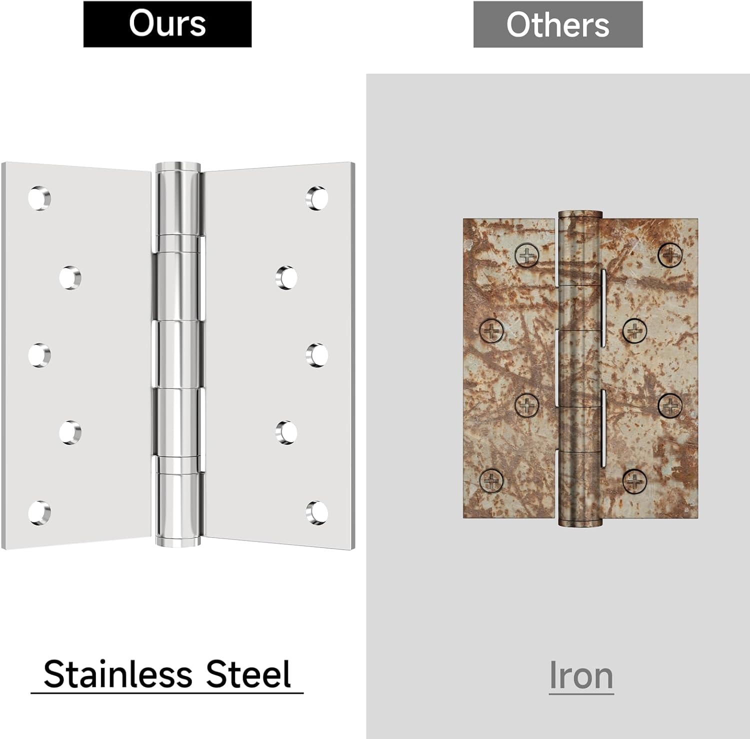 3 Pack Door Hinges Stainless Steel 5" Heavy Duty Ball Bearing Door Hinge with Square Corners Heavy Duty Non-Removable Pin for Exterior Interior Door