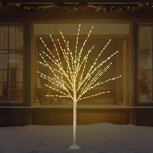 Miniatura 7 de Árbol de abedul iluminado de 4 pies, árbol de abedul con 400 luces LED, 8 modos de parpadeo y temporizador, regulable, árbol de Navidad de ramita