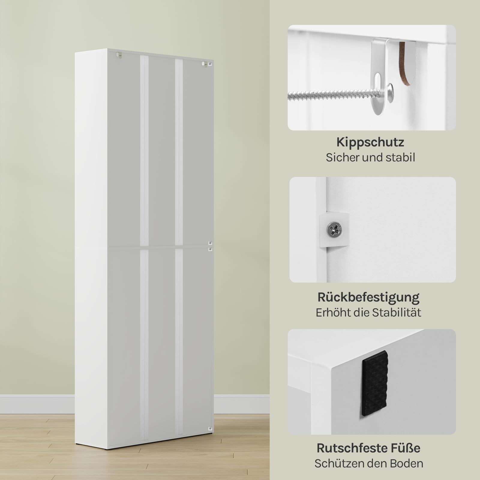 WOLTU Bücherregal, Regal mit 6 verstellbaren Ebenen, offenes Standregal, Raumteiler stehend, Aufbewahrungsregal für Wohnzimmer, Büro, Schlafzimmer, 60x180x23,5 cm, weiß，SK052ws