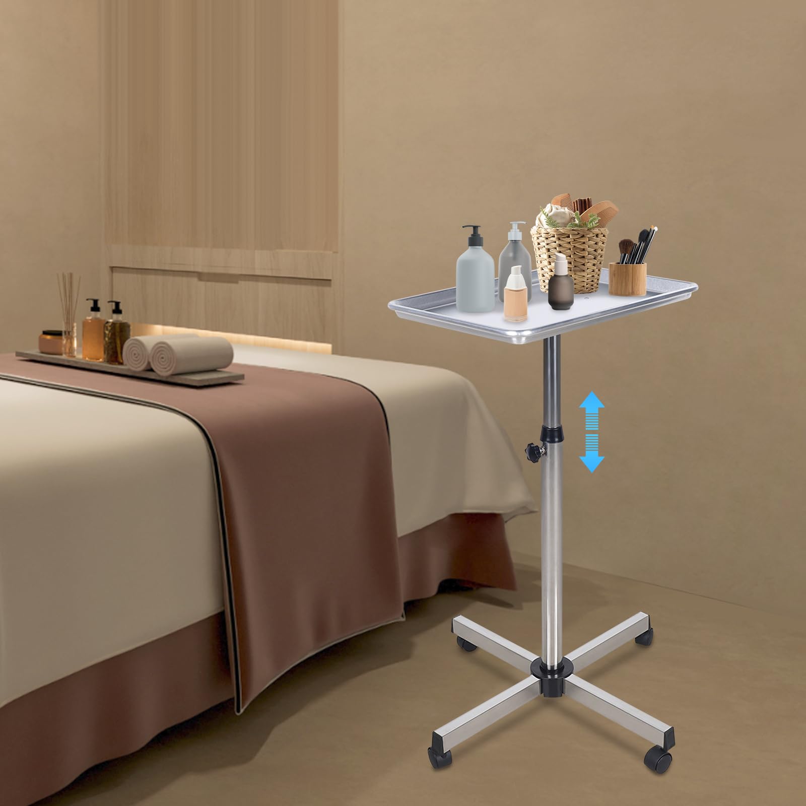 Carrello da parrucchiere regolabile in altezza 70 – 103 cm, in alluminio e acciaio inox, con 4 ruote, carrello da parrucchiere con grande ripiano 45 x 33 cm, ideale per parrucchieri e barbieri