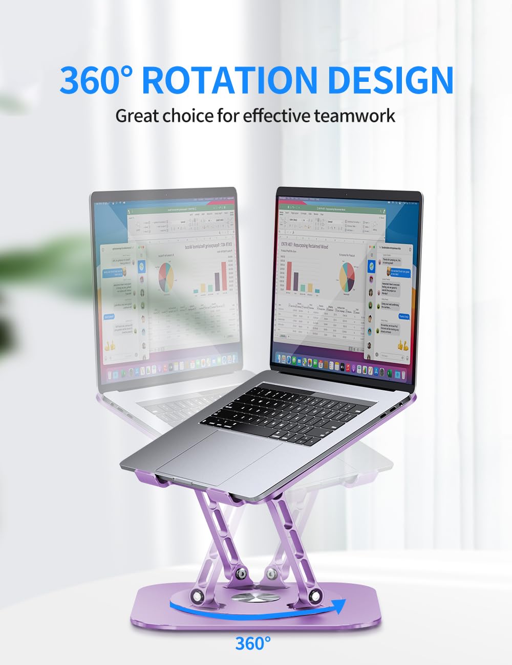 AOEVI Supporto regolabile per laptop con base rotante a 360, Riser pieghevole per computer portatile per scrivania compatibile con MacBook Pro/Air Notebook fino a 16 pollici, viola