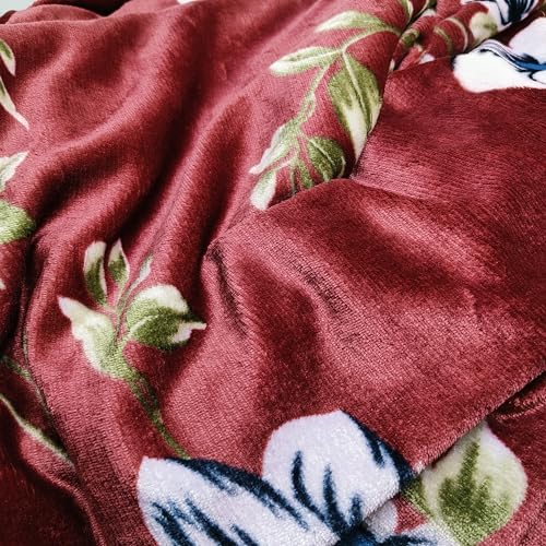 Image of Winter Woolen Premium Flannel Velvet Warm Duvet Cover Quilt Cover Rajai Cover Blanket Cover | Comforter Cover Single Size 60x100 inches Woollen (Crimson Red White Flower, Single Bed)