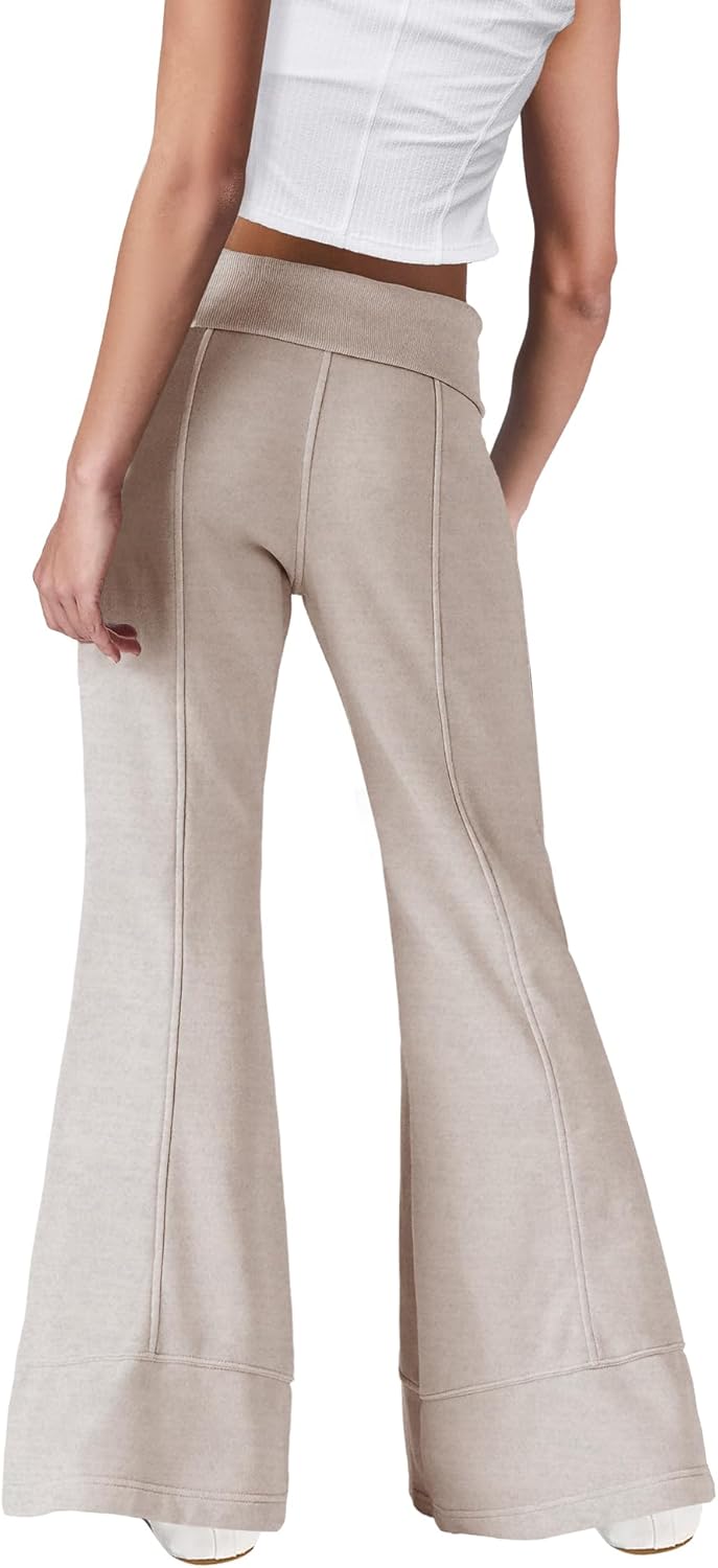 Panadila Women Fold Over Flare Pants Bell Bottom Pants Drawstring Wide Leg Sweatpants Casual Yoga Trousers - Image 4