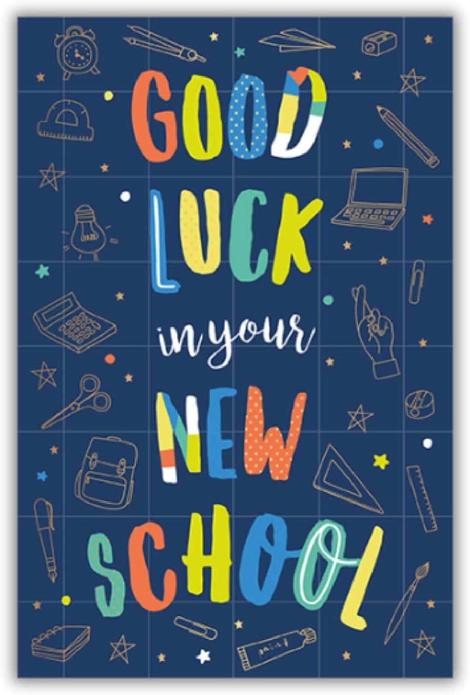 Good Luck in Your New School Card for Boys - School Equipment with Foil Finish - Eco-Friendly - by Words and Wishes
