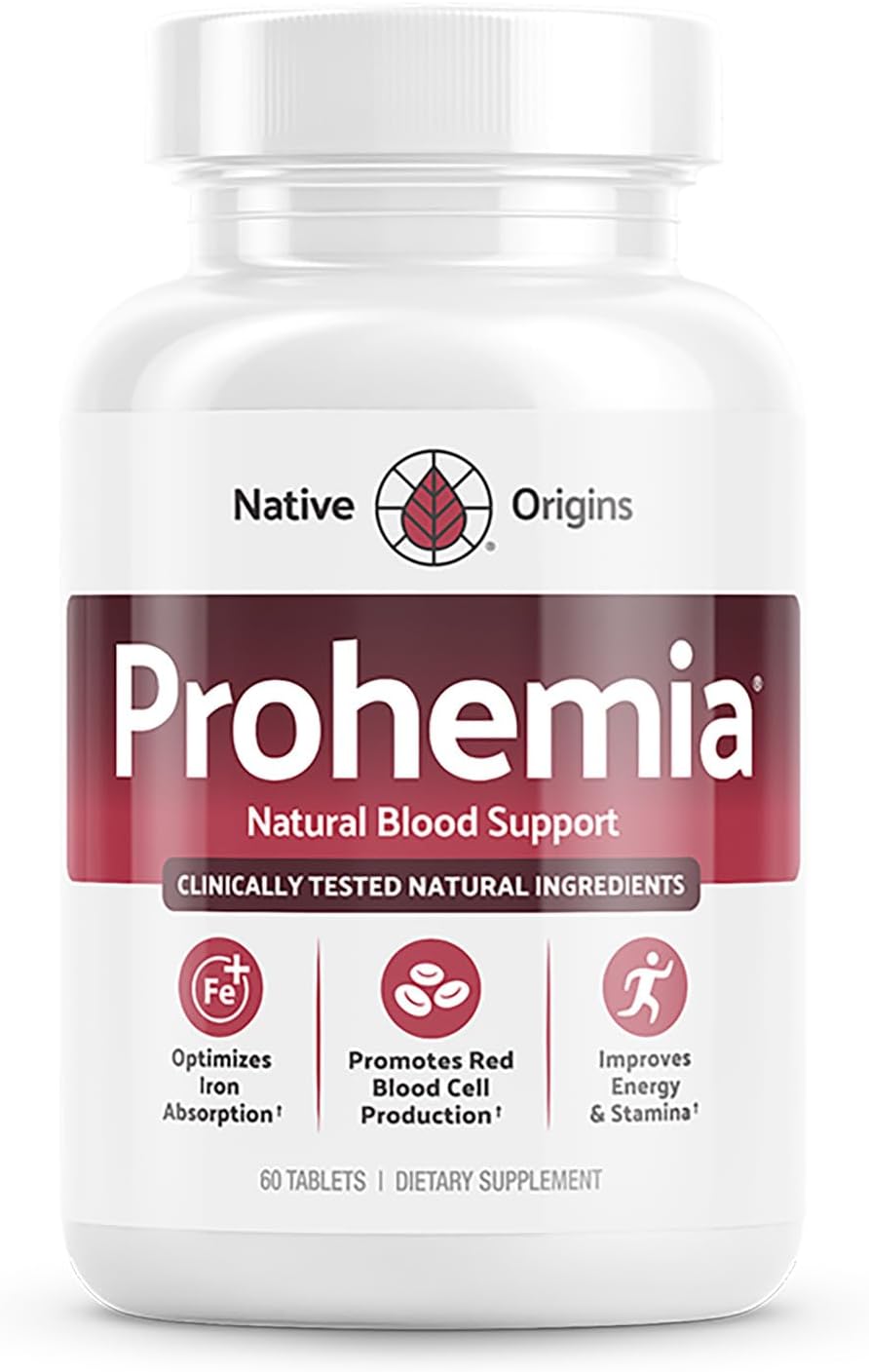 Natural Blood Builder Iron Supplement and Support for Healthy RBC & Oxygen Levels and Red Blood Cells Production for Women and Men - 60 Pills