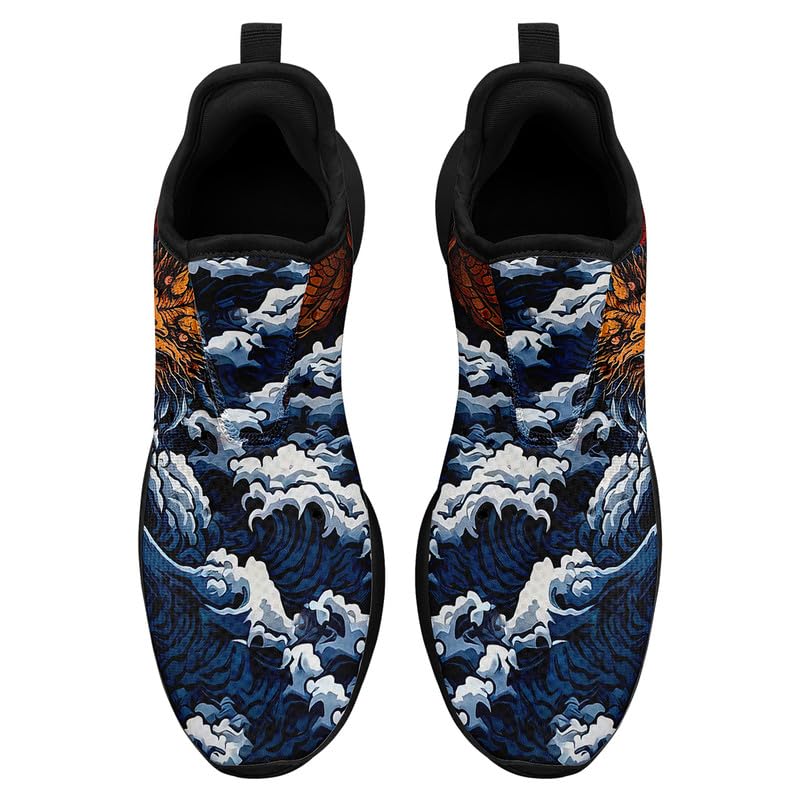Men's Dynamic Dragon-Print Athletic Road Running Shoes Lightweight Walking Sneaker with Mythical Design Black Cool Tennis Shoes3