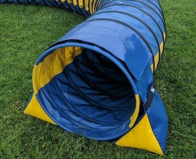 Church Products UK Túnel de entrenamiento de agilidad para perros, bolsas de arena ajustables (60 cm - 80 cm) para interiores y exteriores, PVC UV (azul/amarillo) *Túnel no incluido *