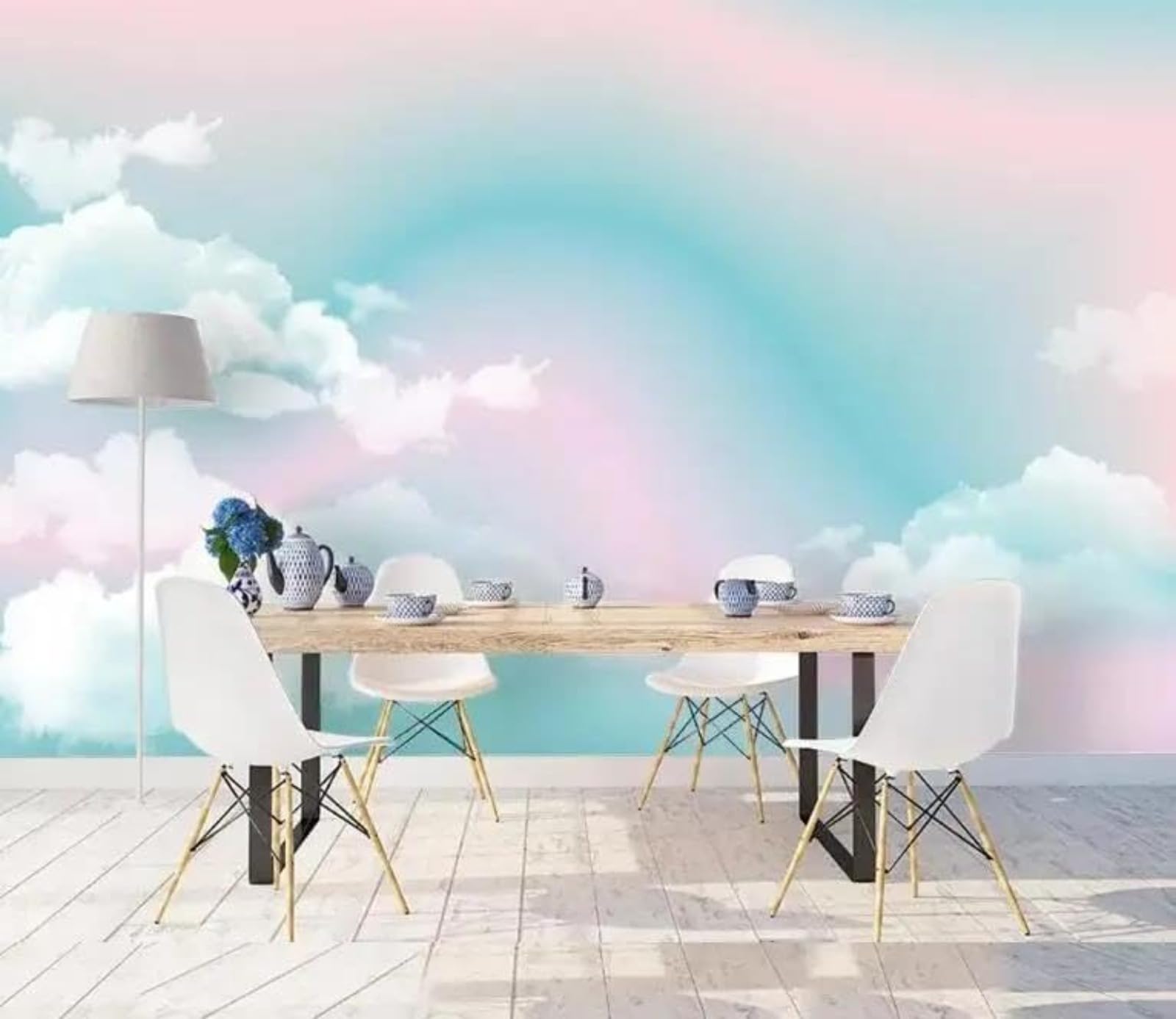 Mural art chambre blanc nuages 3D grand format 430x300 cm