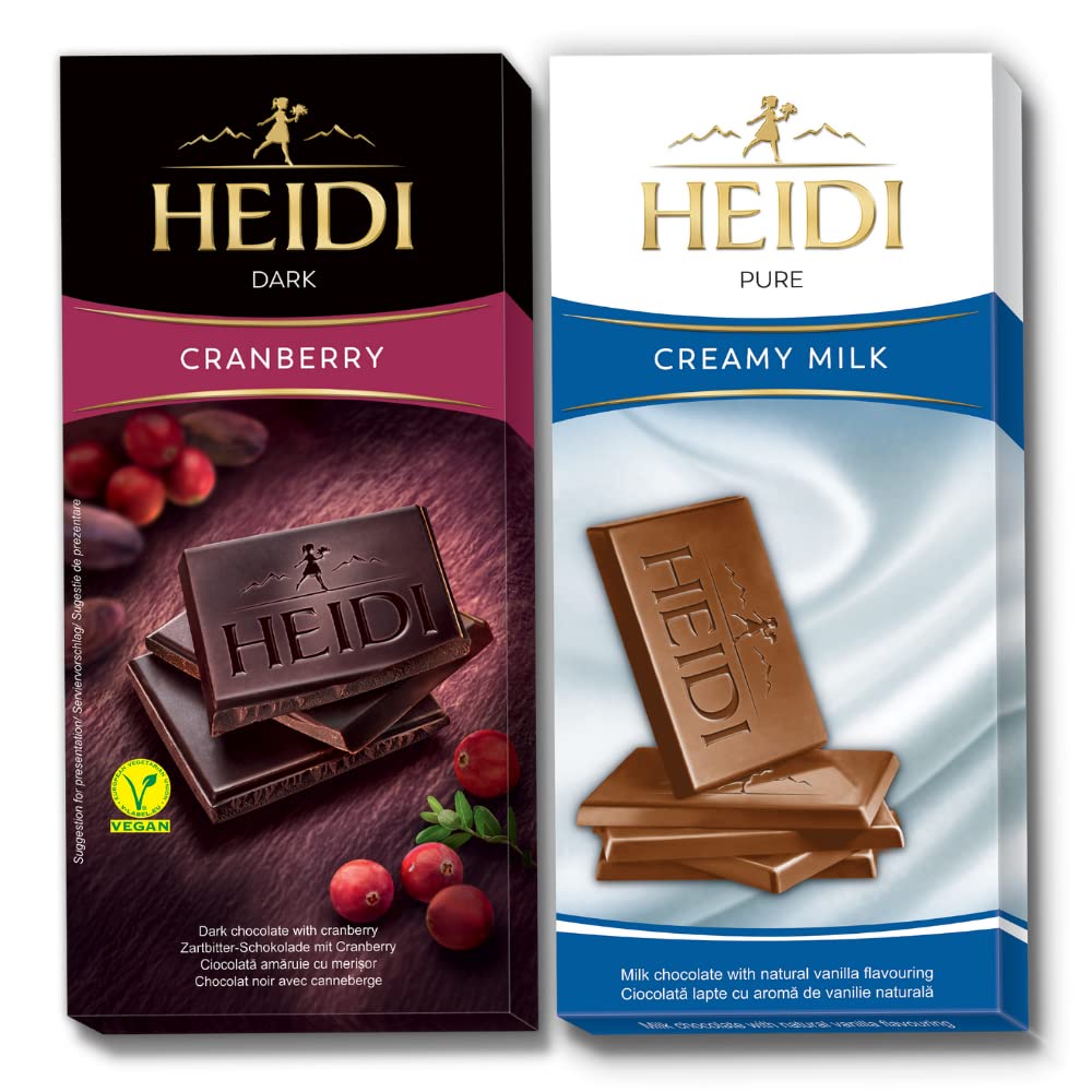 Heidi Vegan Cranberry Dark Chocolate 80g & Pure Creamy Milk Chocolate 80g | 100% Veg | Imported | Switzerland