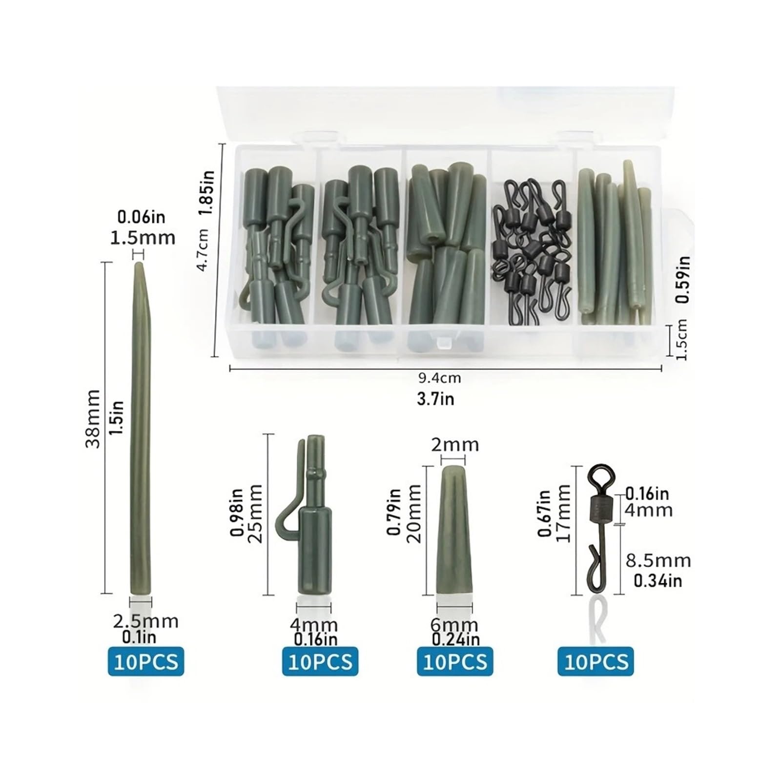 Générique Kit de Plate-Forme pêche à la Carpe européenne, 40 pièces, Manchons Anti-emmêlement, Accessoires pivotants