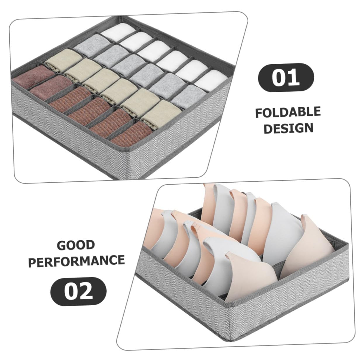 NUOBESTY 4 pezzi Organizer Cassetti Pieghevoli in Tessuto Non Tessuto e Oxford per Intimo Calzini e Biancheria Divisori Armadio Compatto Grigio Resistente e Durevole per Ordinare Mutande e