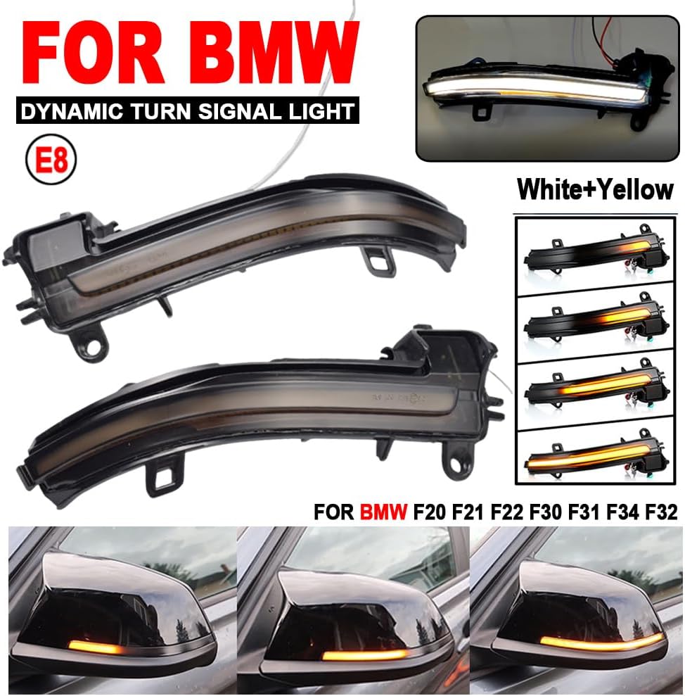 Dynamic Led Side Mirror Sequential Turn Signal Light Indicator For BMW 1 2 3 4 Series F20 F30 F31 F21 F22 F23 F32 F33 F34 X1 E84 F36 F87 M2 (White+Yellow)