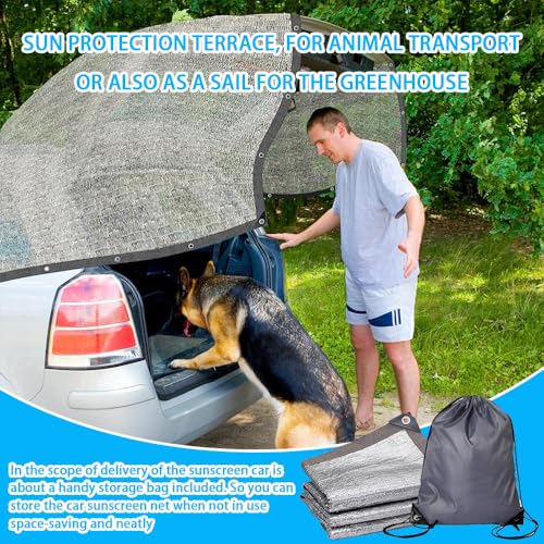 Schattennetz Auto Hund 3x4 m, Sonnenschutznetz Auto, Reflektierende Schattenplane Camping, Aluminium Schattierungsnetz, 80% UV-Schutz-Sonnenschutz, Hitzeschutzfür Outdoor Gewächshaus, Hund, Tiere