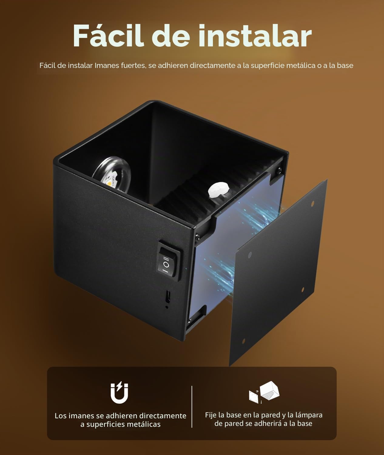 GeyouLux 2 Piezas 3000mAh Aplique Pared Interior Con Sensor de Movimiento 5W 3000K Lamparas Pared sin Cable Lampara de Pared Magnetica Recargable por USB con 3 Modos Para Escaleras, Dormitorios Negro | 3 Modos Magnético, Lámpara de Pared USB-C Sin Conexió