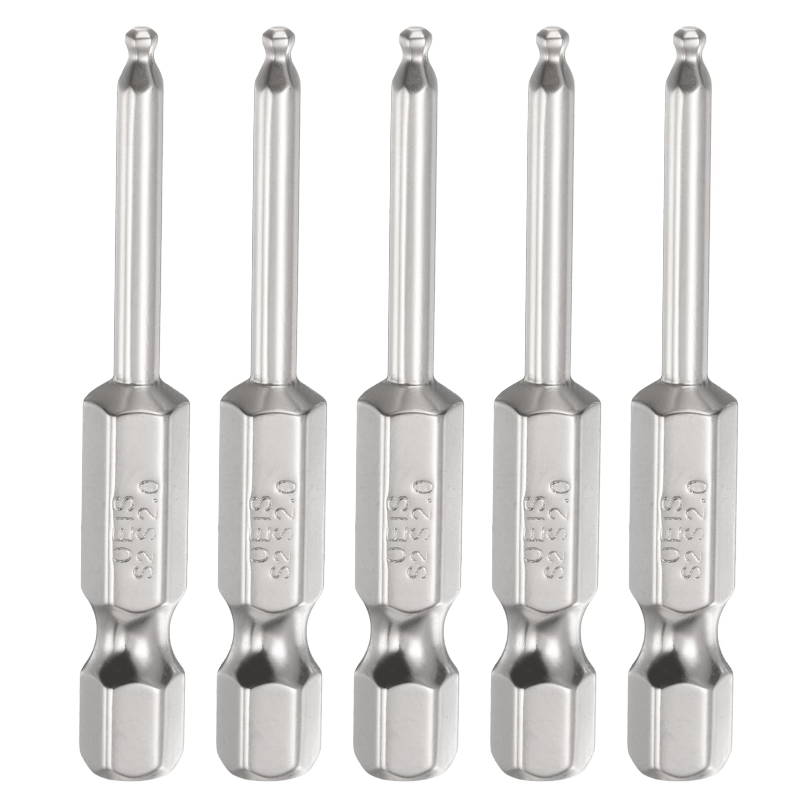 sourcing map 5pcs Ball End Hex Screwdriver Bit H2 (2mm) Head 1/4" Hex Shank 50mm (2") Long Magnetic S2 Steel Metric Screw Driver Drill Bit Wrench Socket Power Tool