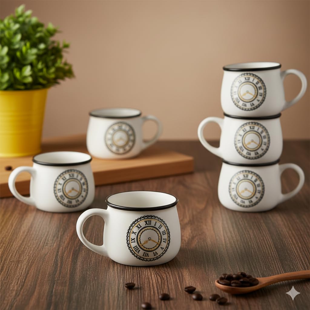 6 Ceramic Tea Cups - Microwave & Dishwasher Safe -6