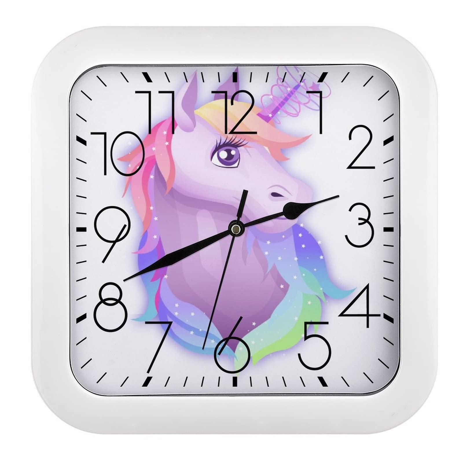 Pendule murale licorne mauve au mécanisme silencieux et précis