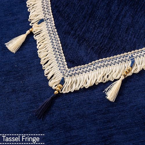 Image of HOKIPO 'Serenity Tassel' Chenille Sofa Back Cover with Tassels - 1 Pc Sapphire Navy (IN-894-NBL)
