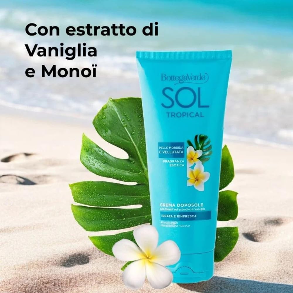 Bottega Verde - SOL Tropical, Crema Doposole Corpo, 200 ml, Idrata, Rinfresca e Prolunga l’Abbronzatura, con Monoï ed Estratto di Vaniglia, Nutriente, Pelle Morbida e Profumata