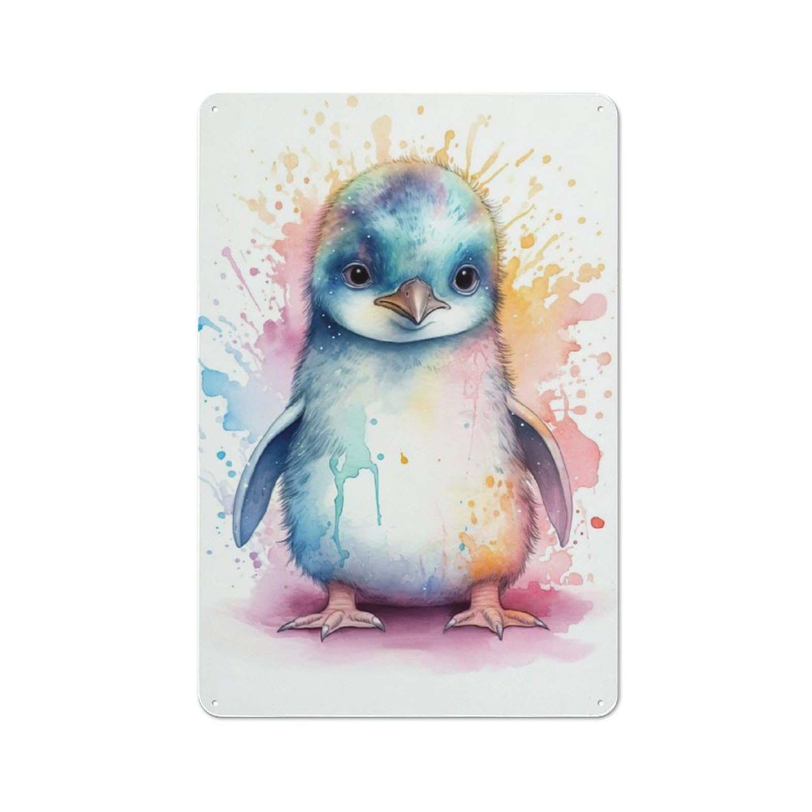 Junmoney Watercolor Baby Penguin Bistro Style Bistro Metal Sign 30X20cm Featuring Shop Wall Decor For Takeaway, Bar, Kitchen Or Counter Area