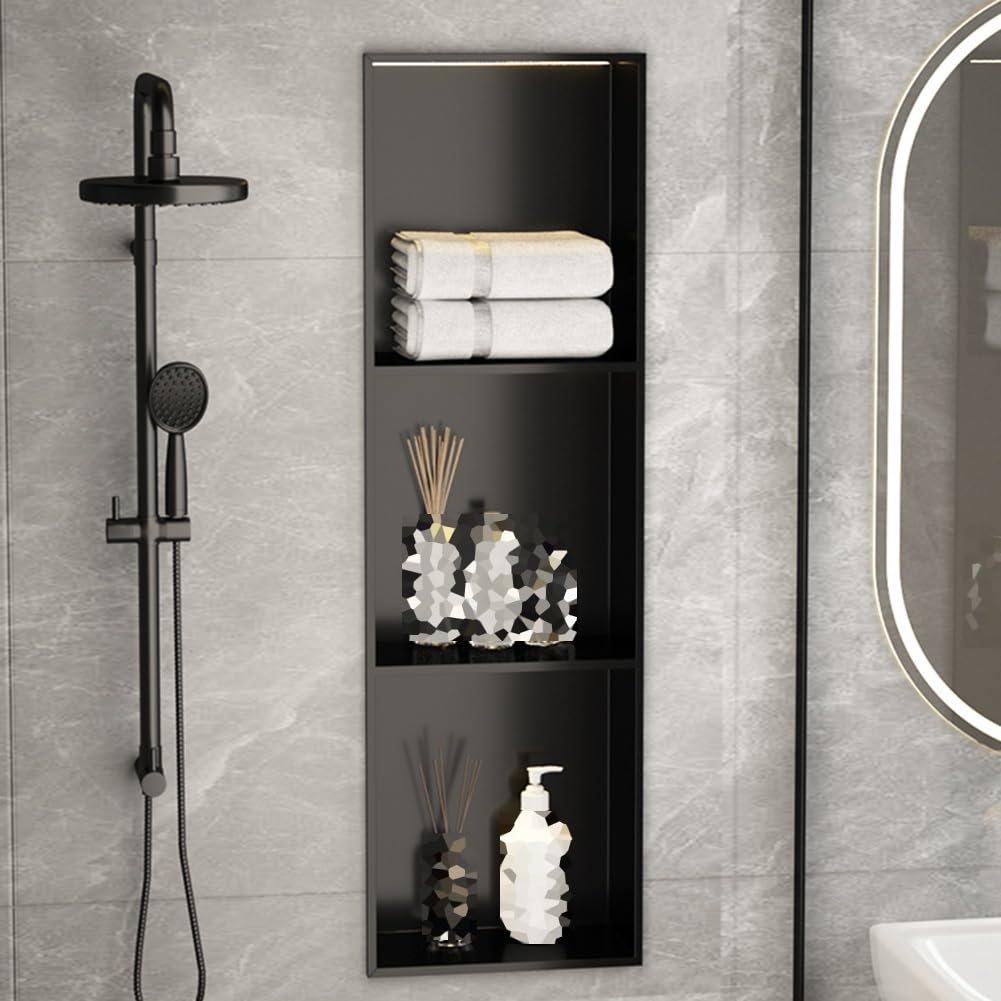 Nicho de baño empotrado de acero inoxidable de varios niveles, organizador de almacenamiento de ducha para champú y artículos de tocador, estante montado en la pared, resistente al óxido